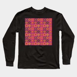 Patchwork of mandalas in red Long Sleeve T-Shirt